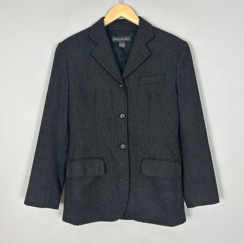 Vintage Banana Republic Dark Gray Wool Blazer Jacket Size 2 Women's